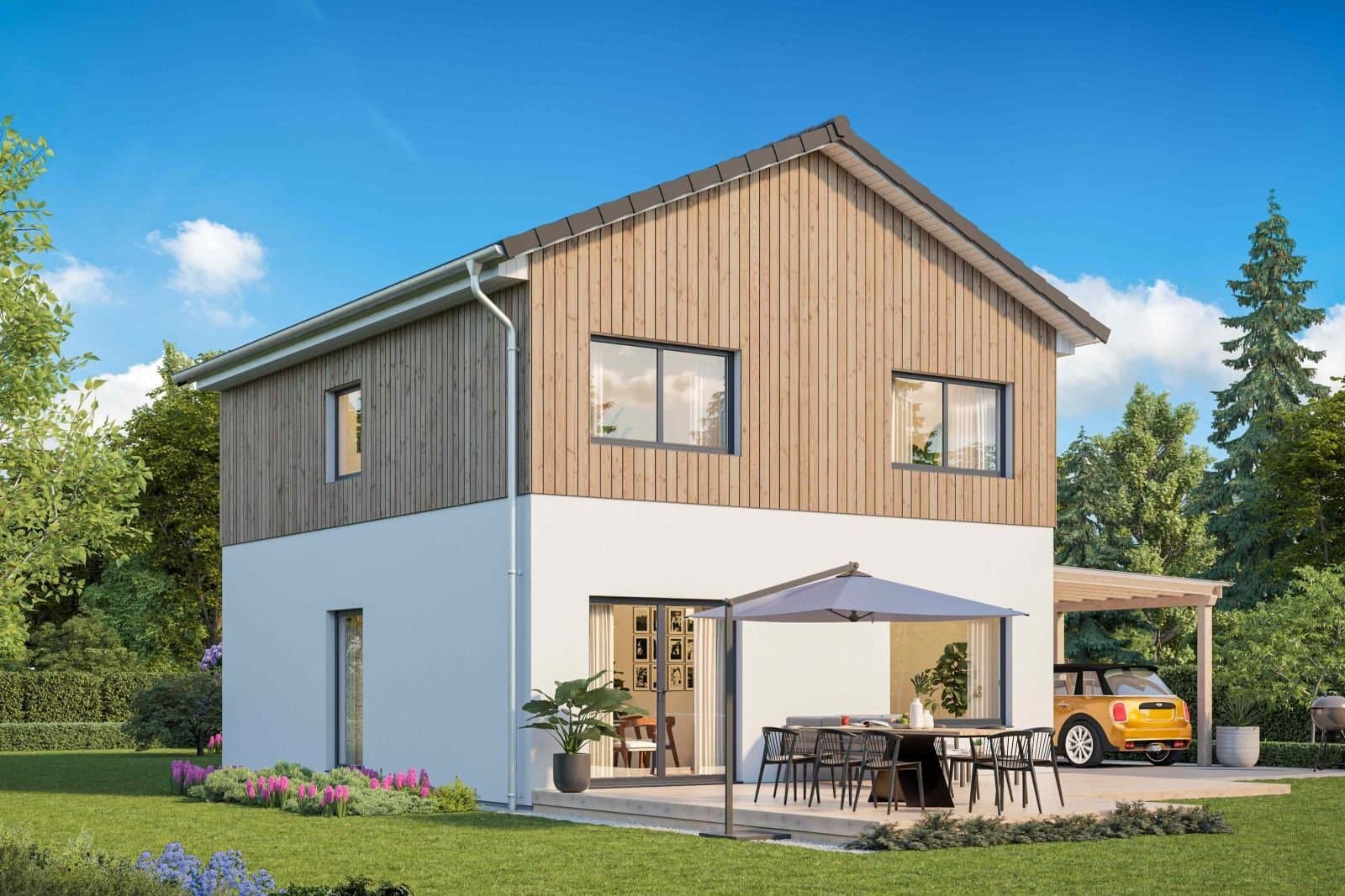 HOLZVERKLEIDETES TRAUMHAUS MIT SATTELDACH