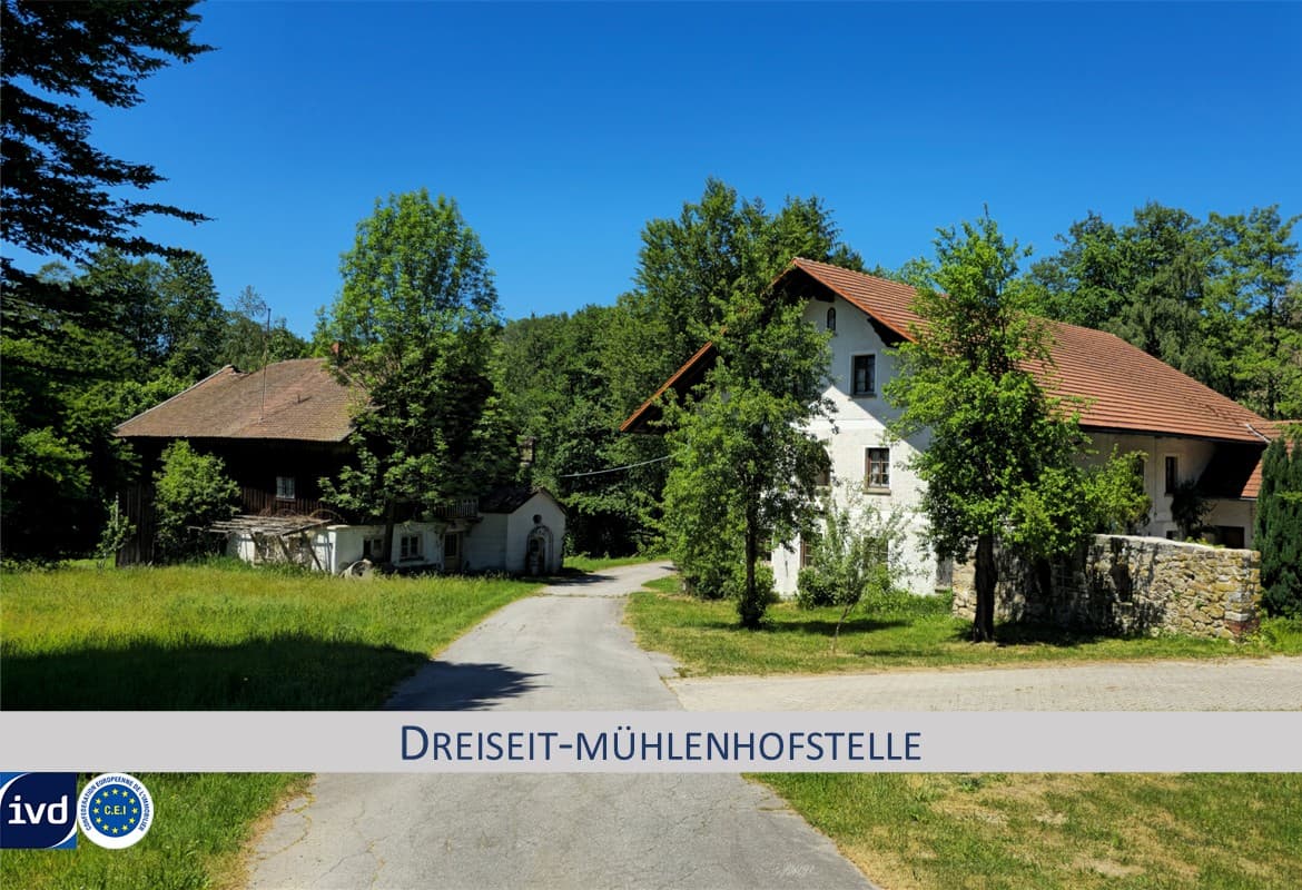 DREISEIT-MÜHLENHOFSTELLE
MIT HOLZBLOCKBAUERNHAUS UND
E-WASSERKRAFTWERK MIT BACHLAUF