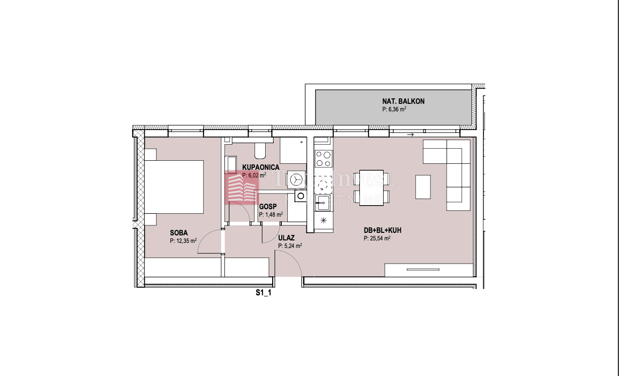 Wohnung Livada, Slavonski Brod, 53,81m2