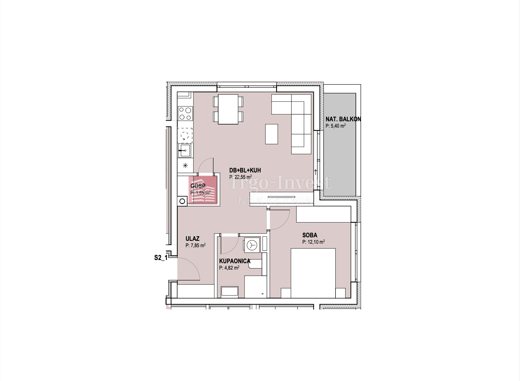 Wohnung Livada, Slavonski Brod, 51,67m2