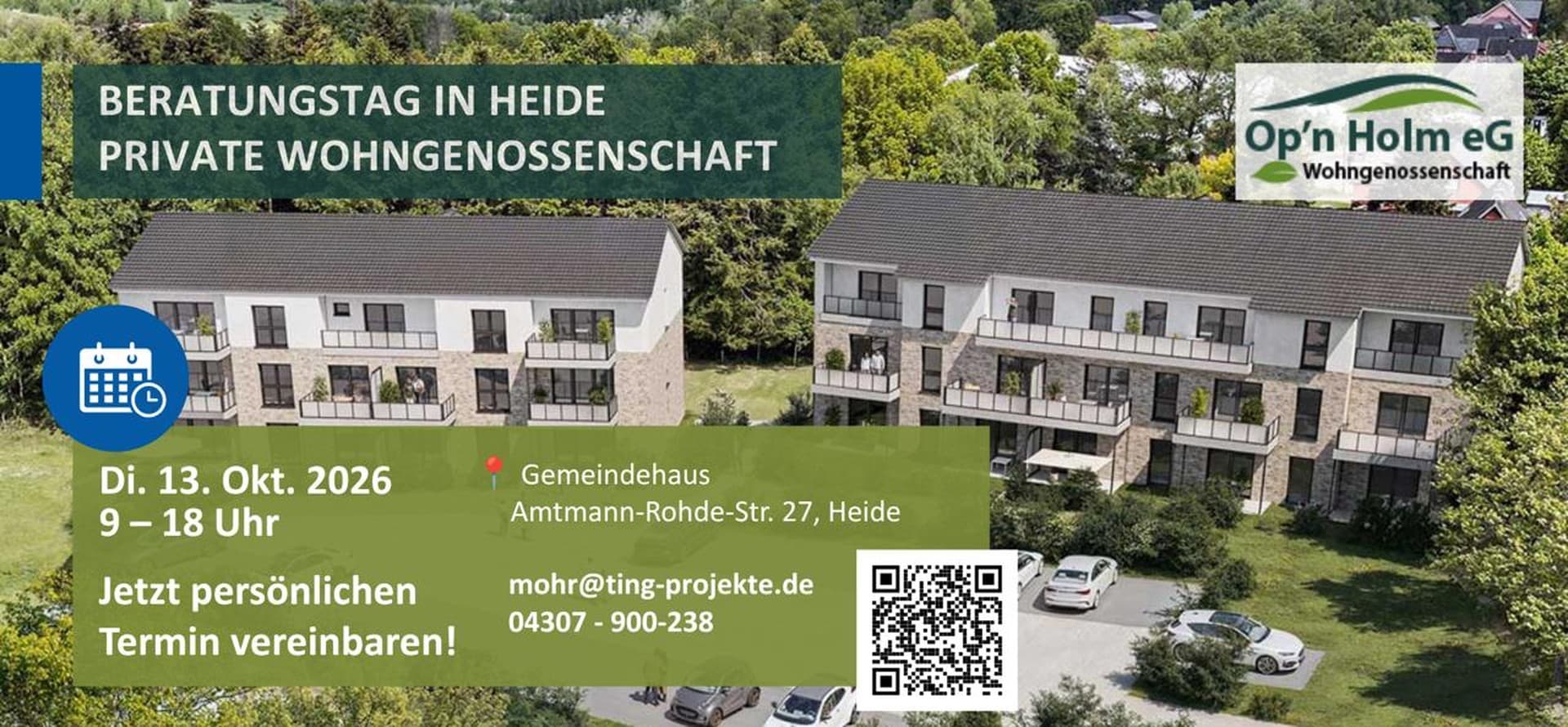 Op'n Holm - 3-Zimmer - Süd-West-Terasse - private Wohngenossenschaft