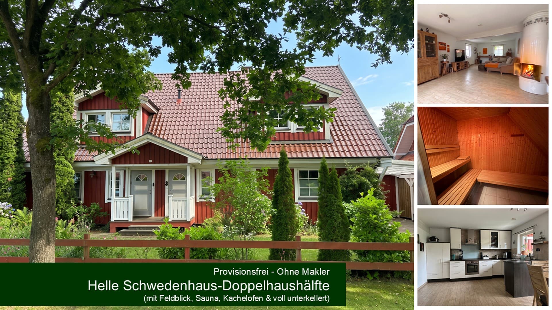 Provisionsfrei: Schwedenhaus-Doppelhaushälfte mit Sauna, großem Garten & Feldblick